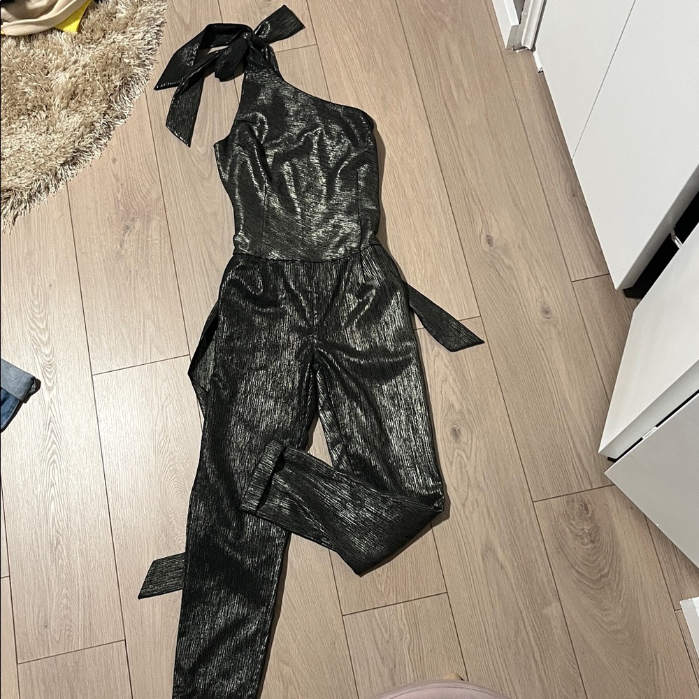 PAIGE Black and Silver Textured Jumpsuit